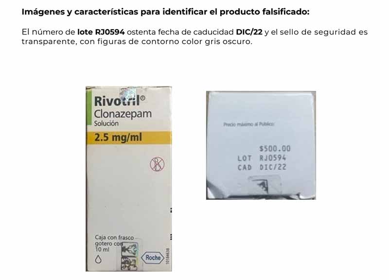 Emite COFEPRIS Alerta sanitaria sobre la falsificación del producto Rivotril (clonazepam), solución 2.5 mg/mL