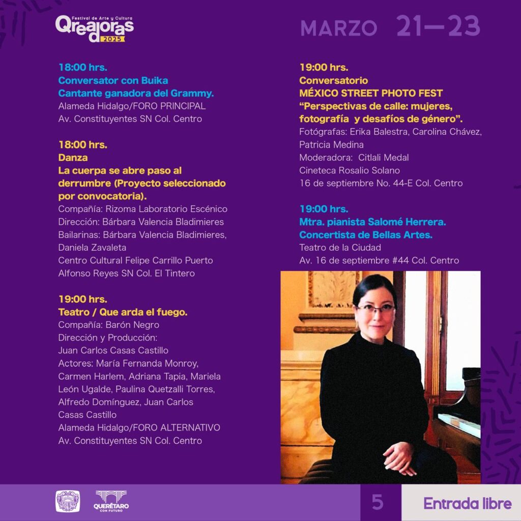 Llega primera edición de Festival de Arte y Cultura Qreadoras del 21 al 23 de marzo en la Alameda Hidalgo