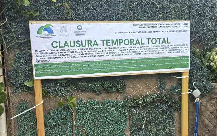 Clausura PEPMADU chatarrera en municipio de Querétaro