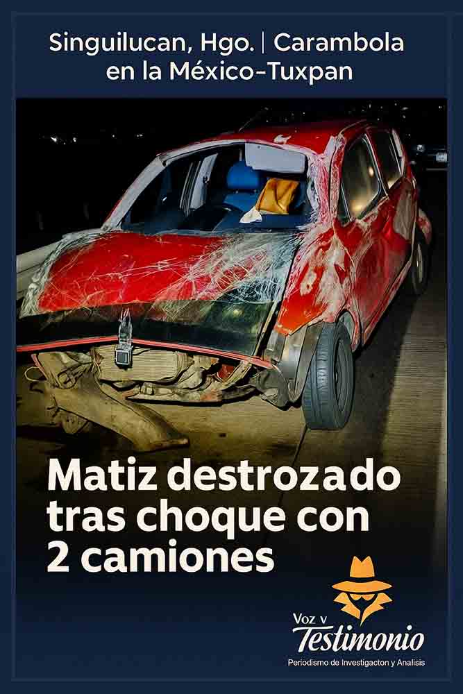 Carambola en la México–Tuxpan deja a un Matiz destrozado en Singuilucan 
