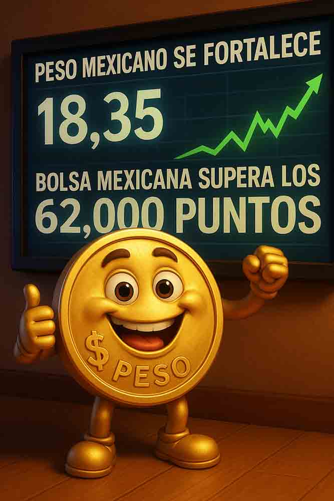 Peso mexicano se fortalece por séptima jornada consecutiva; Bolsa Mexicana alcanza los 62,000 puntos entre expectativas por recorte de tasas en EE.UU.