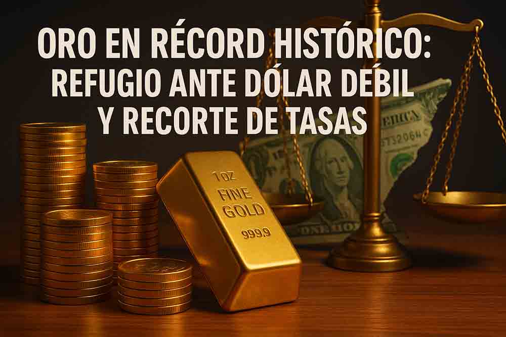 Oro alcanza récord histórico tras debilitamiento del dólar y expectativas de recorte de tasas por parte de la Fed