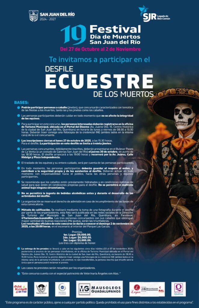 Convocan al “Desfile y Concurso Ecuestre de los Muertos” en San Juan del Río