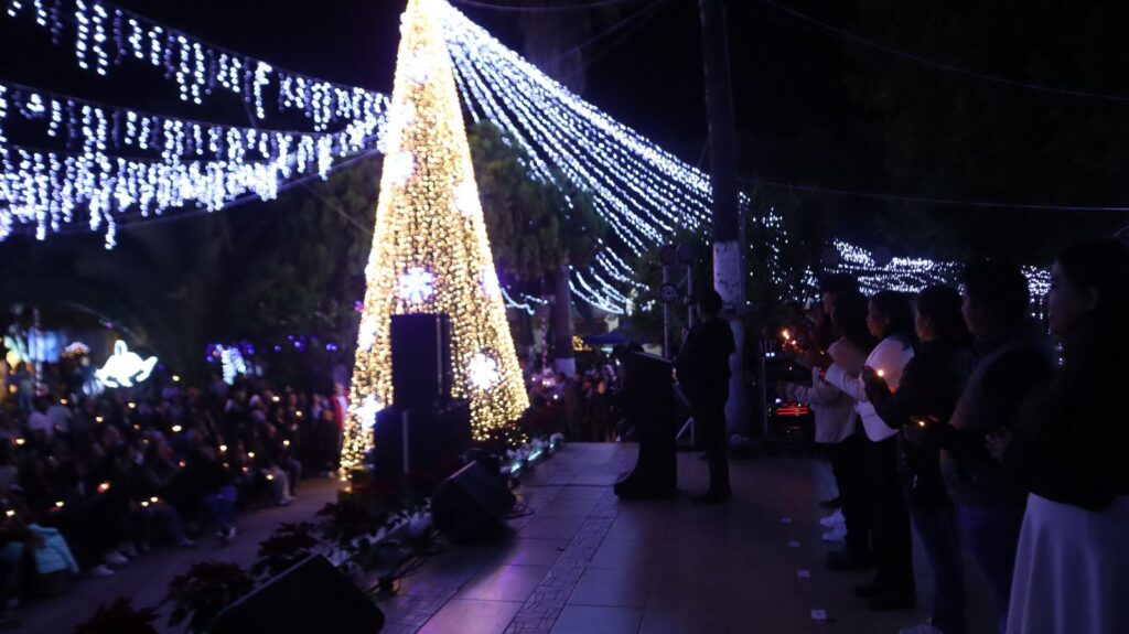 Exitoso encendido de árbol navideño en Tolimán