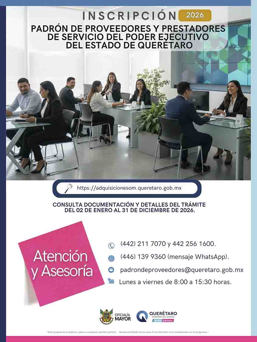 Inicia Oficialía Mayor inscripción al Padrón de Proveedores 2026