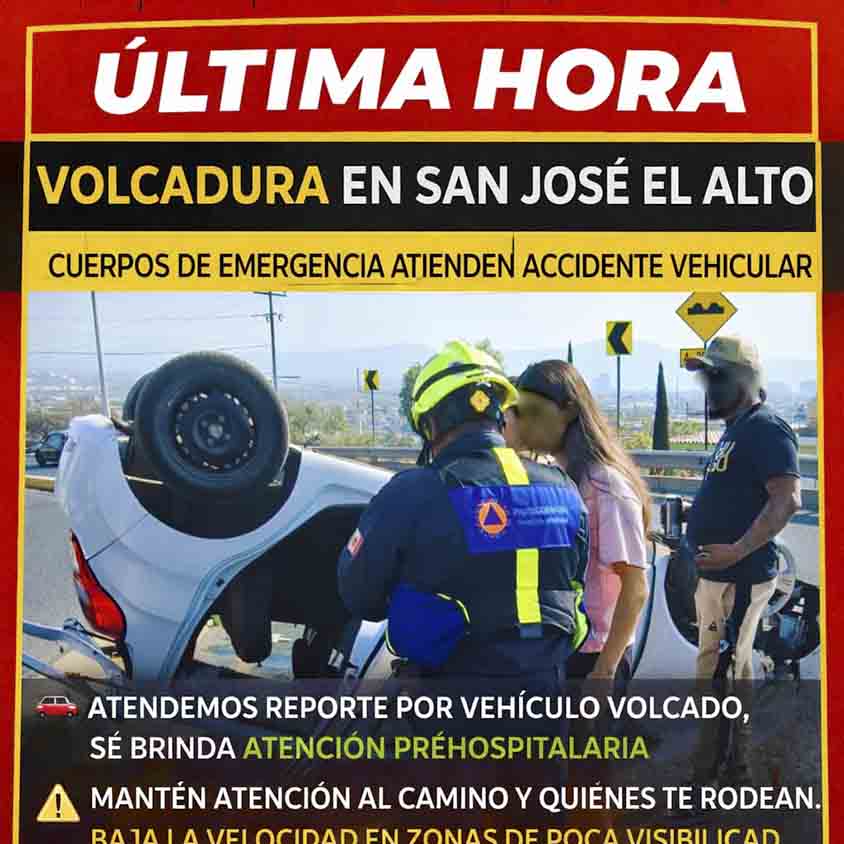 Vuelca vehículo y paraliza tránsito en San José El Alto