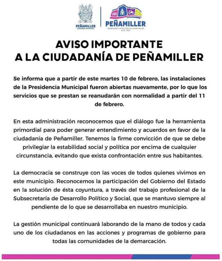 Gobierno de Querétaro impulsa diálogo y evita escalada de conflicto en Peñamiller