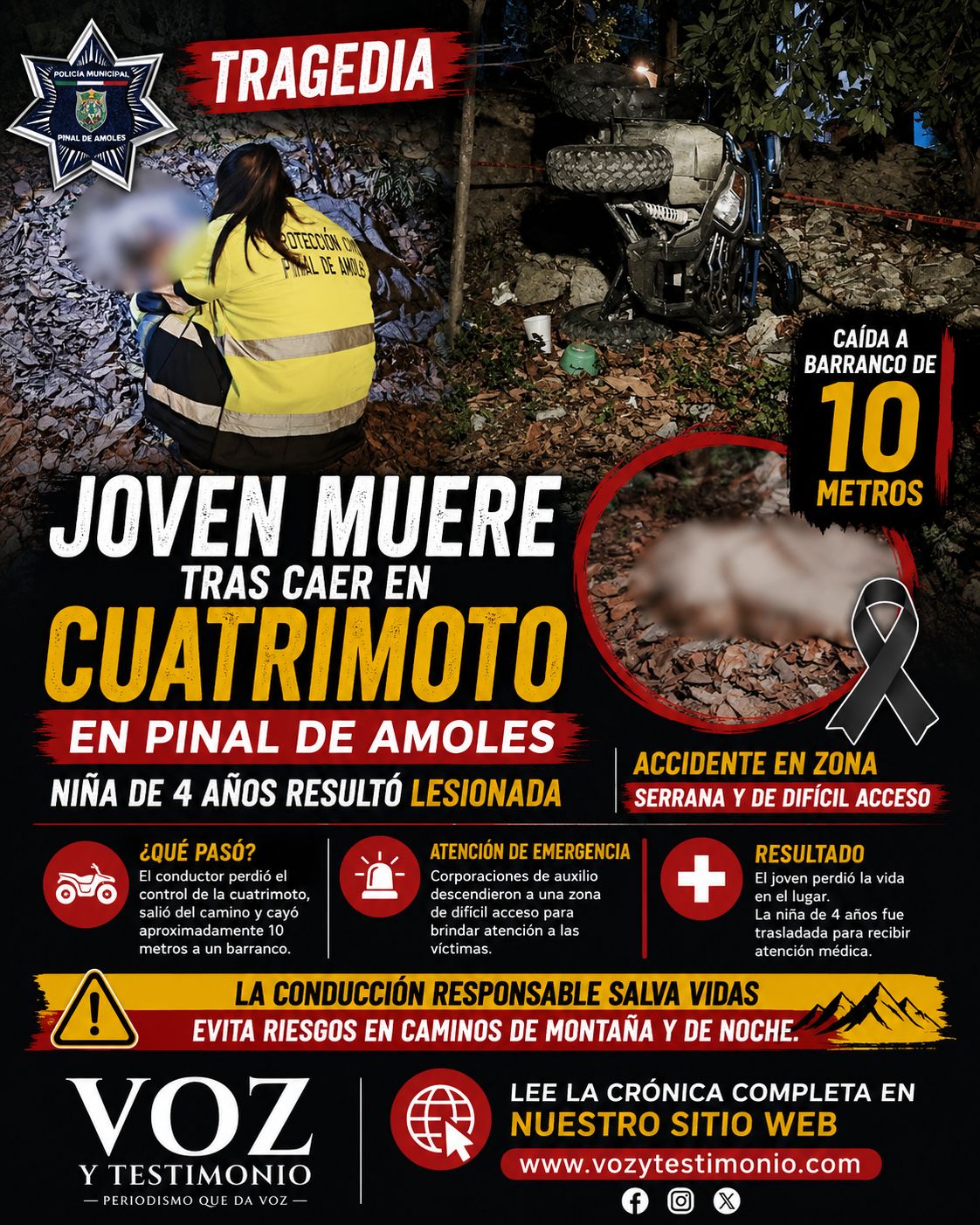 Tragedia en Pinal: joven muere al caer a barranco