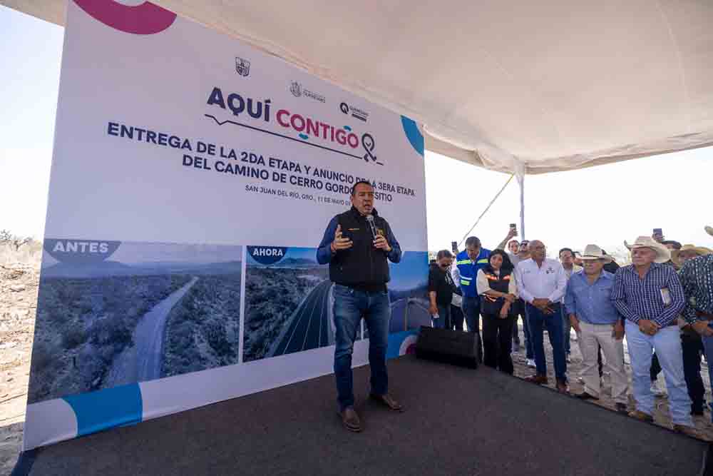 En el marco de la gira de trabajo realizada el municipio de San Juan del Río, el gobernador Mauricio Kuri encabezó la entrega de la segunda etapa del camino que conecta a Cerro Gordo con la comunidad de El Sitio, obra que contó con una inversión de 9.7 mdp y que beneficia de manera directa a cinco mil 253 habitantes de la zona al fortalecer la movilidad y la accesibilidad de la región.