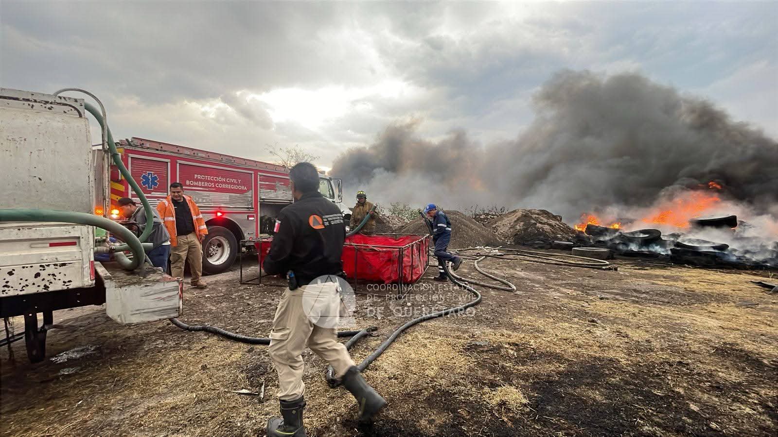 Incendio de llantas desata fuerte movilización en Corregidora