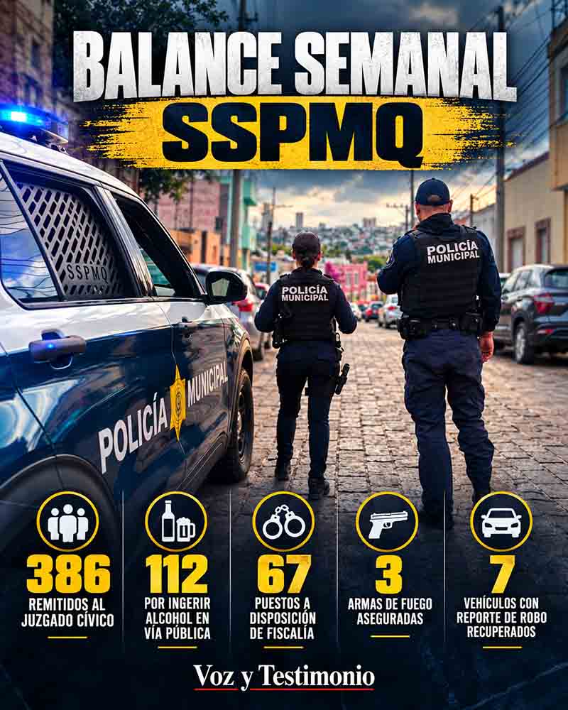 Infografía con el balance semanal de SSPMQ.