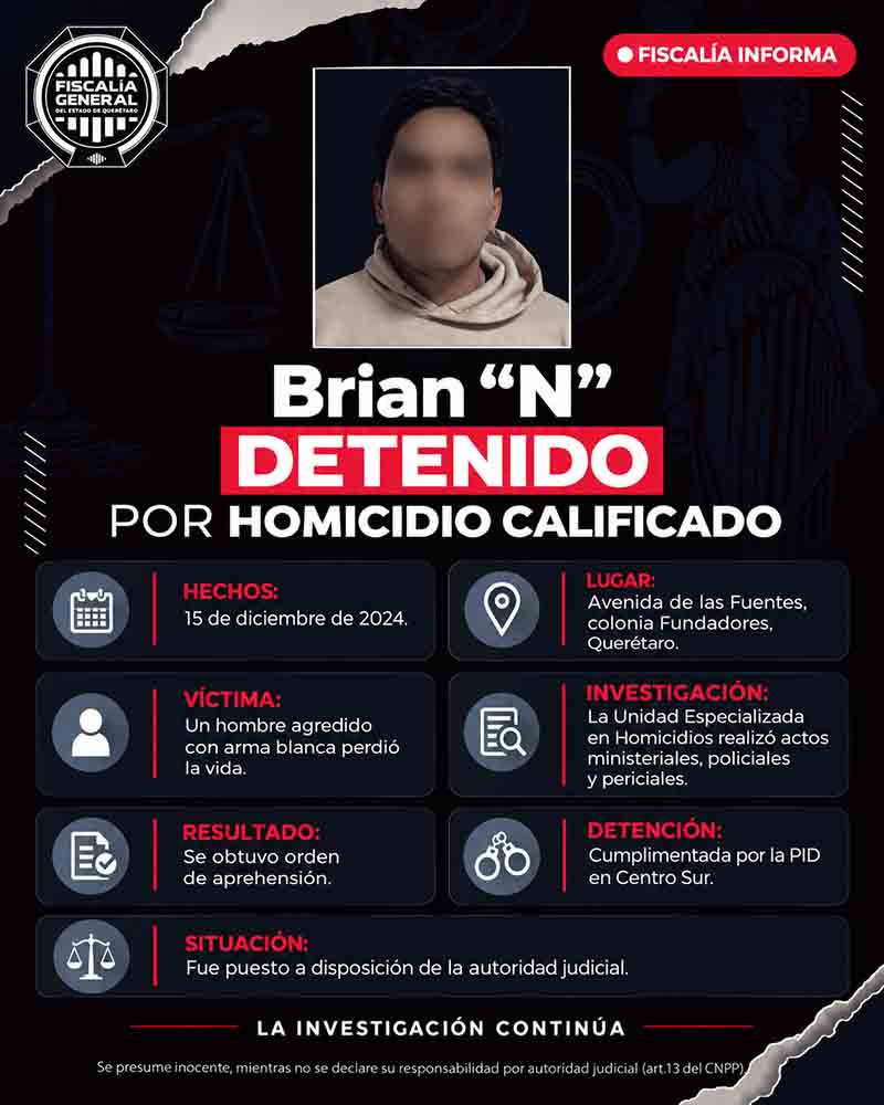 Infografía sobre la detención de Brian “N” por homicidio calificado.