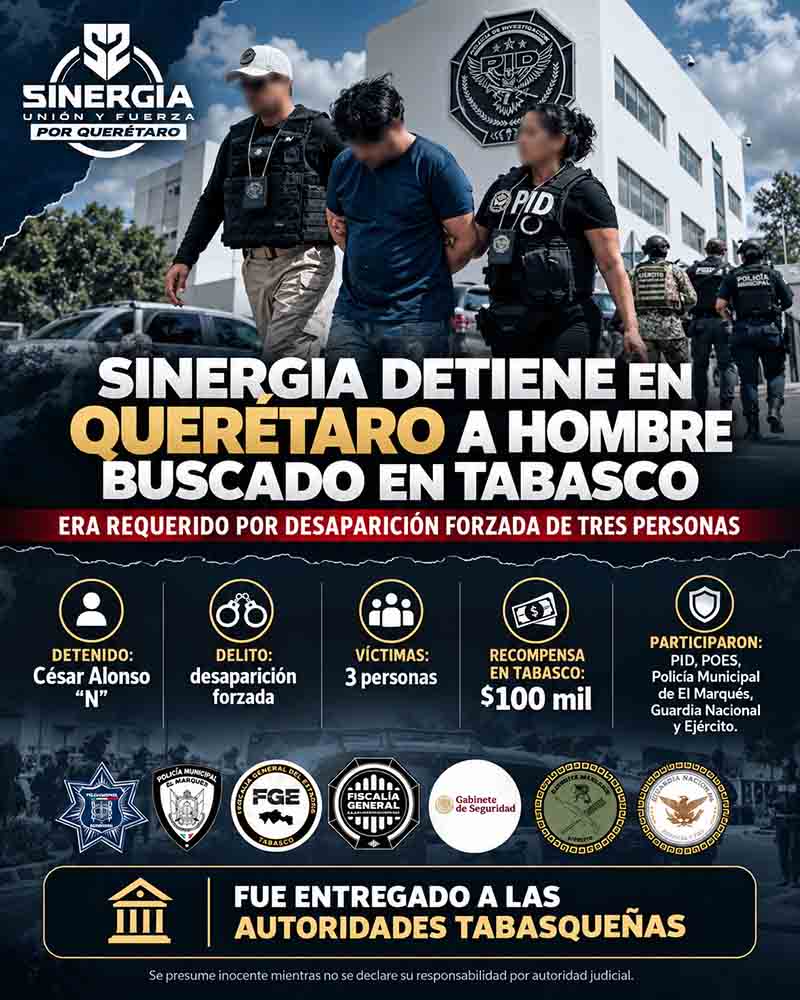 Infografía sobre la detención de César Alonso “N”, requerido en Tabasco.