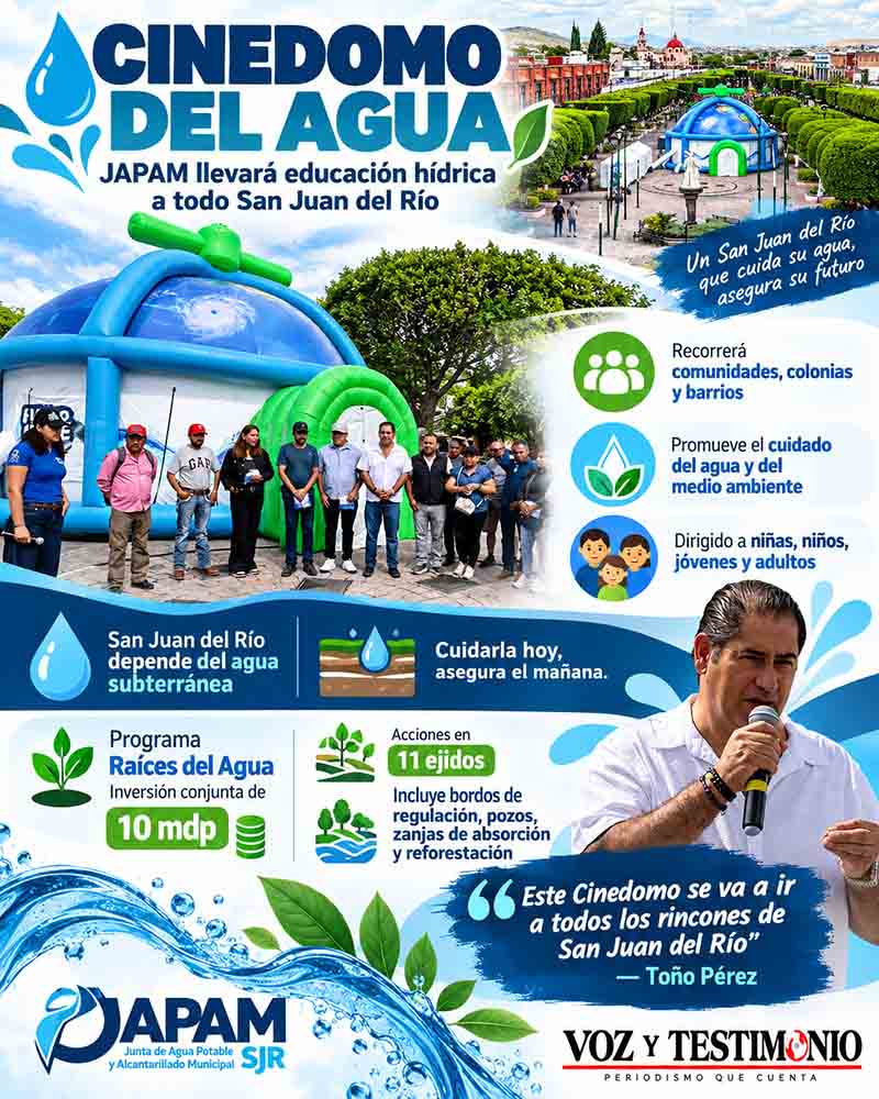 Infografía sobre el Cinedomo y las acciones de cultura del agua de JAPAM.