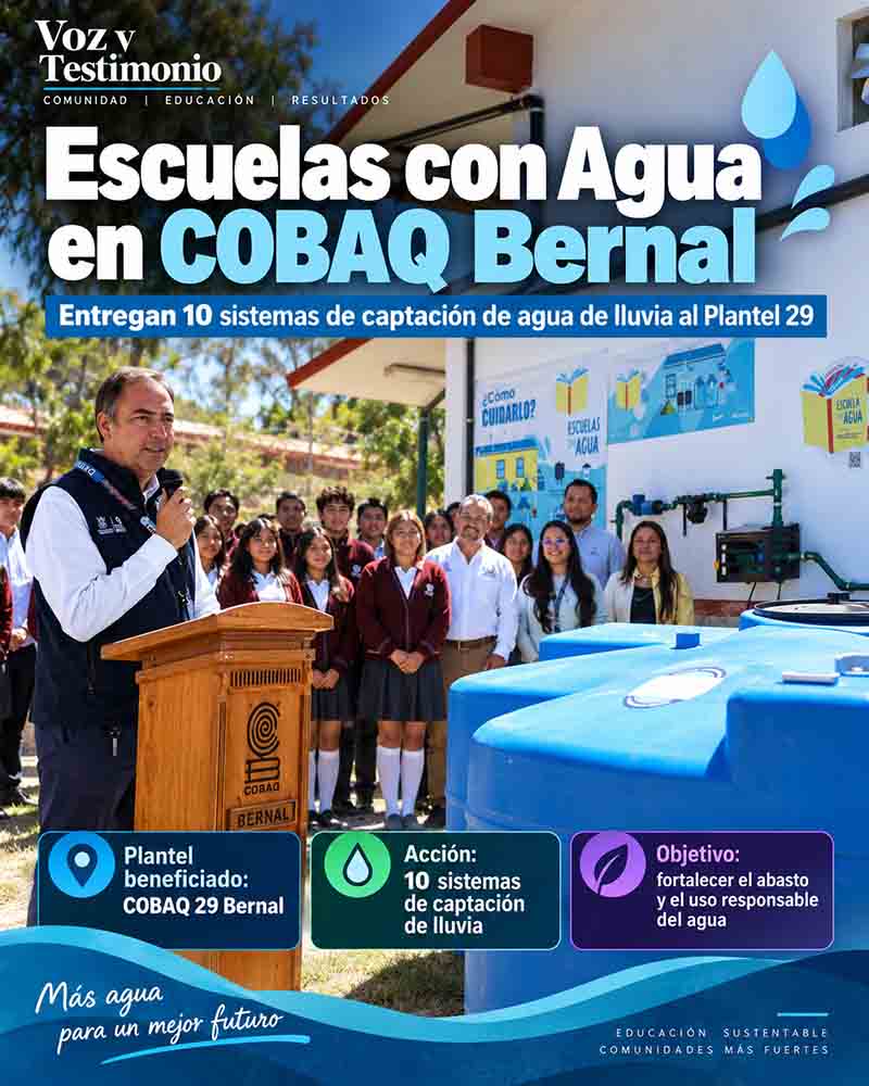 Infografía sobre los sistemas de captación de lluvia instalados en COBAQ Bernal.