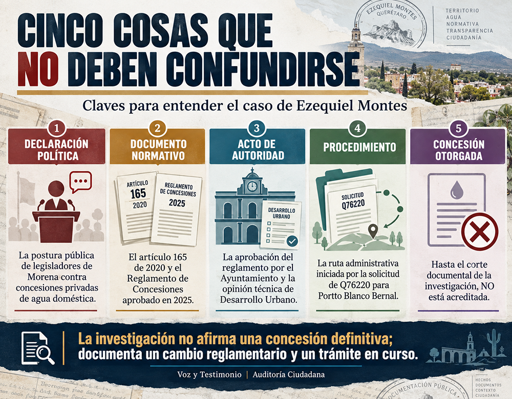 Infografía sobre hechos acreditados y pendientes en el expediente de Portto Blanco Bernal