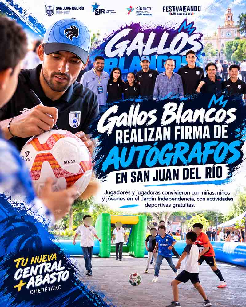 Cartel de Gallos Blancos durante firma de autógrafos en San Juan del Río.