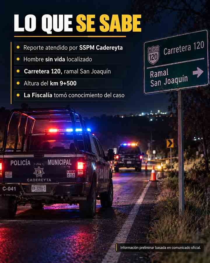 Hallan a hombre sin vida en carretera 120, ramal San Joaquín - infografía