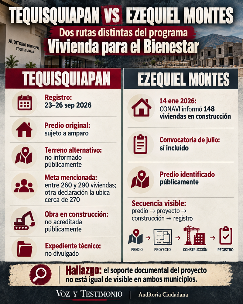 Comparativo de Vivienda para el Bienestar entre Tequisquiapan y Ezequiel Montes