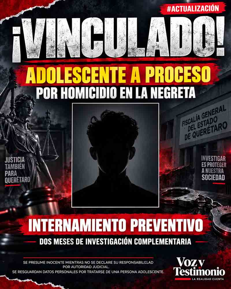 Cartel informativo sobre la vinculación a proceso por homicidio en La Negreta