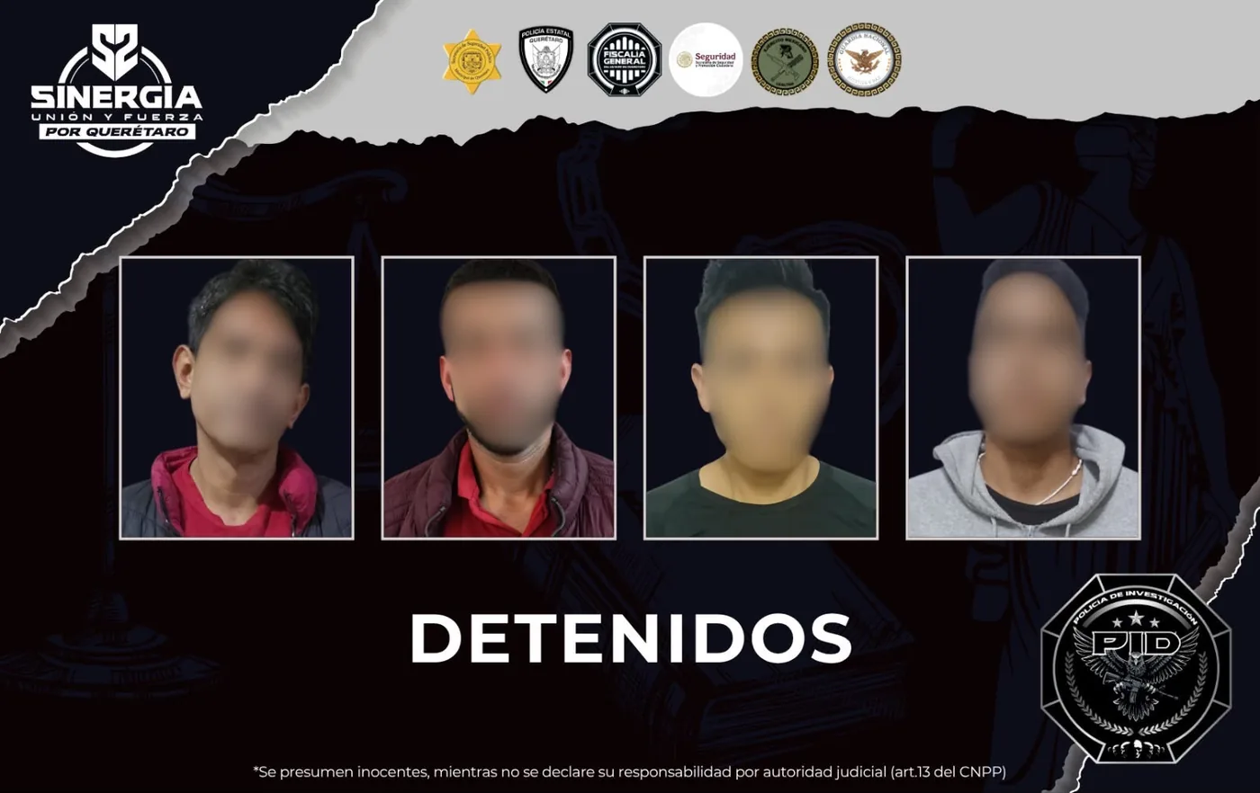 Lámina oficial de personas detenidas durante operativo Sinergia en Querétaro