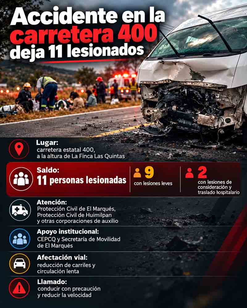 Infografía sobre el choque en la carretera estatal 400 que dejó 11 personas lesionadas