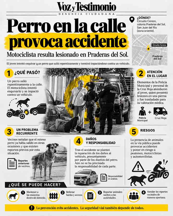 Infografía de Motociclista lesionado en Praderas del Sol tras choque