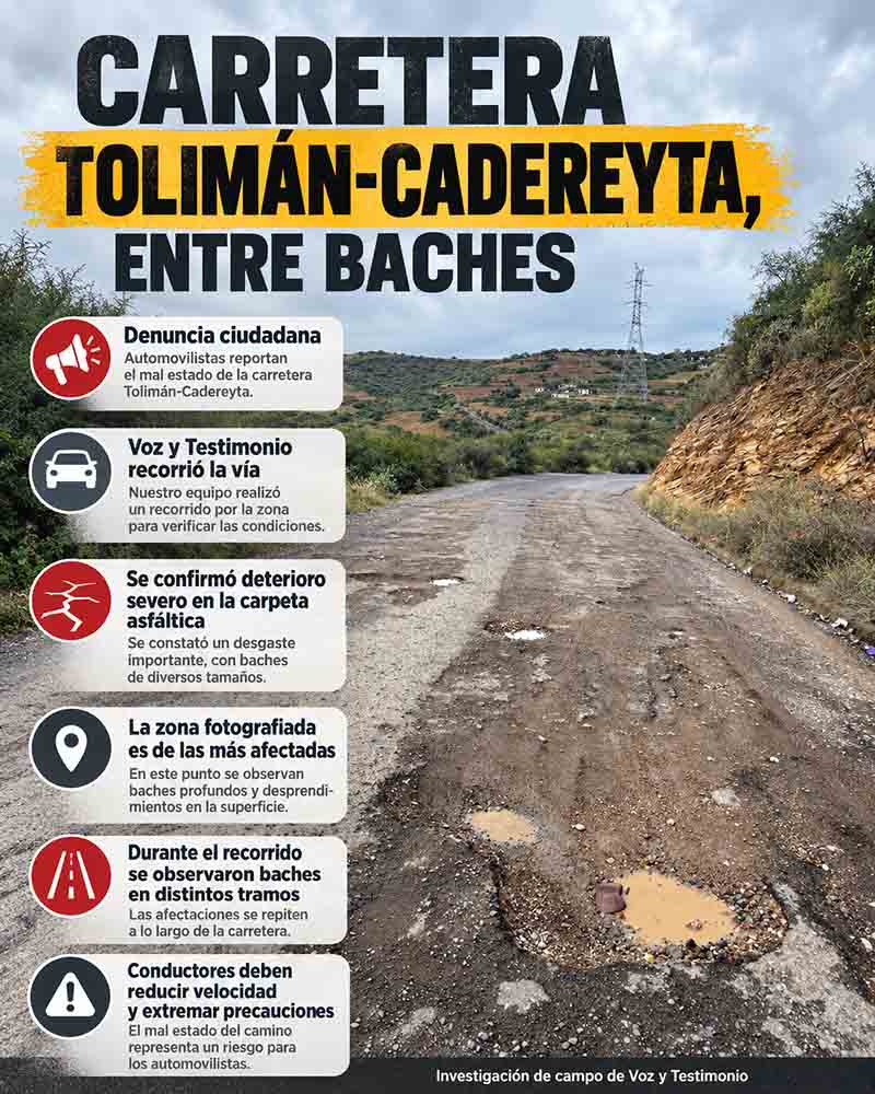 Infografía sobre deterioro de la carretera Tolimán-Cadereyta