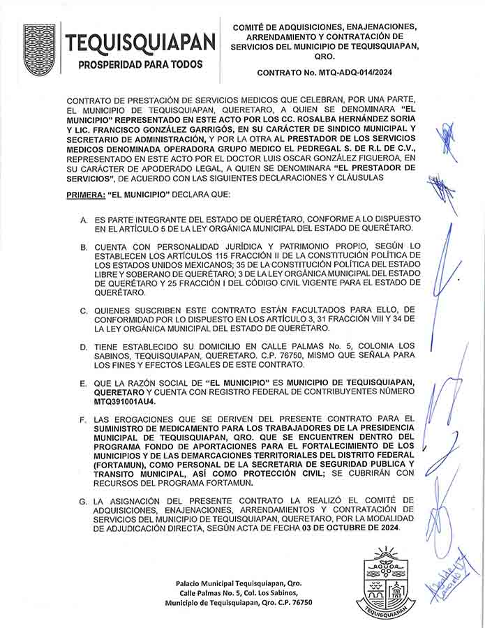 Documentos sobre numeración contractual coincidente en Tequisquiapan