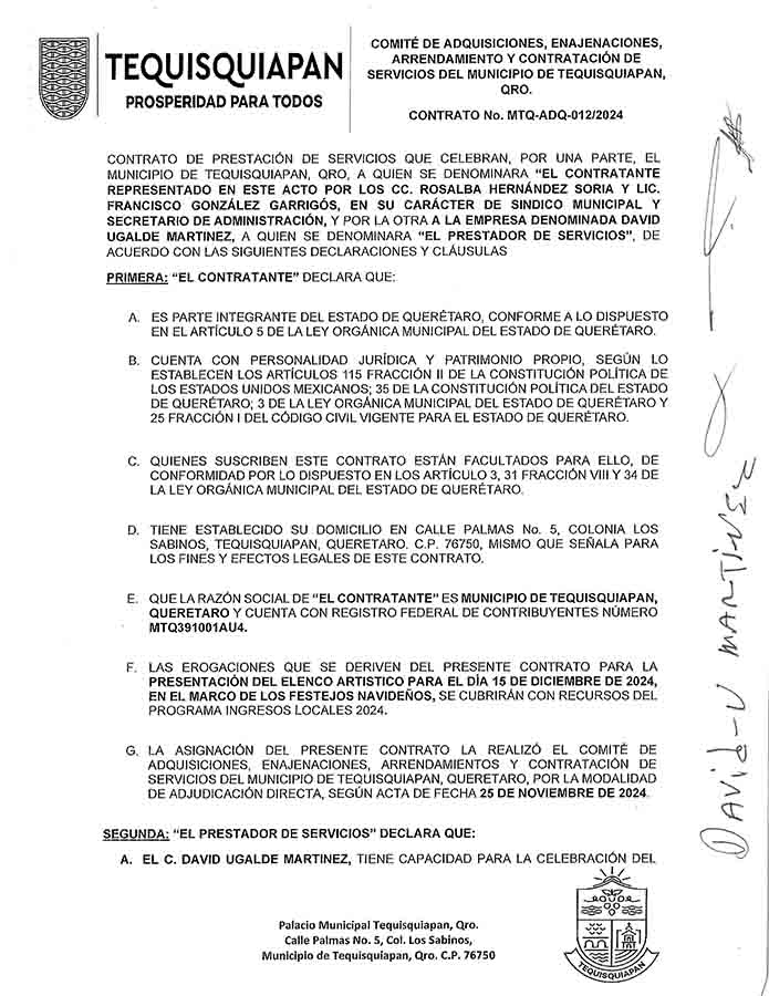 Comparación documental de contratos y órdenes médicas en Tequisquiapan