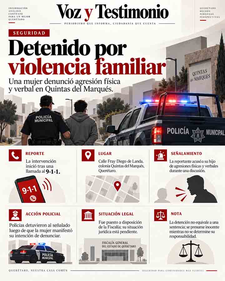 Ilustración editorial: Detienen en Quintas del Marqués por violencia familiar