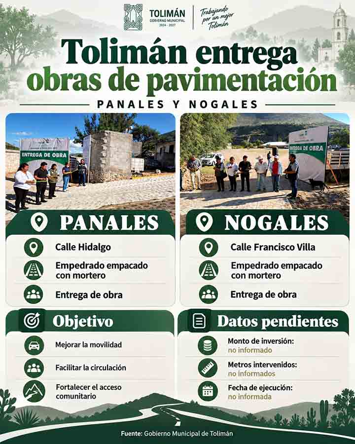 Infografía de obras de empedrado en Panales y Nogales, Tolimán