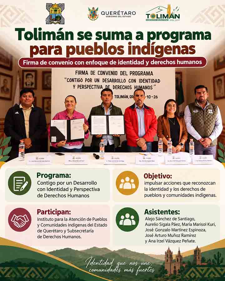 Infografía sobre convenio para pueblos y comunidades indígenas de Tolimán