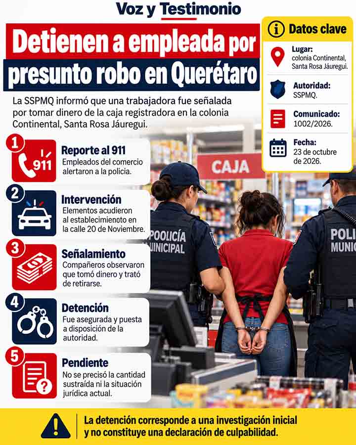 Infografía de Detienen a empleada por presunto robo en Querétaro