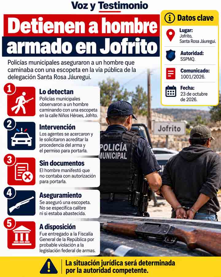 Infografía de Detienen a hombre armado en Jofrito, Querétaro