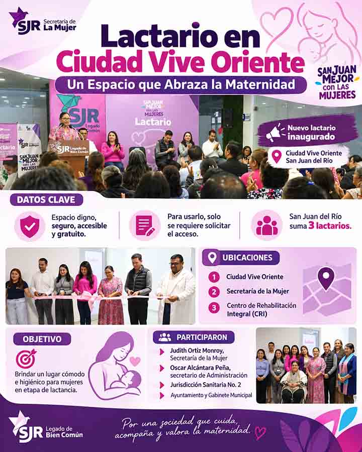 Infografía de Voz y Testimonio sobre San Juan del Río inaugura tercer lactario gratuito