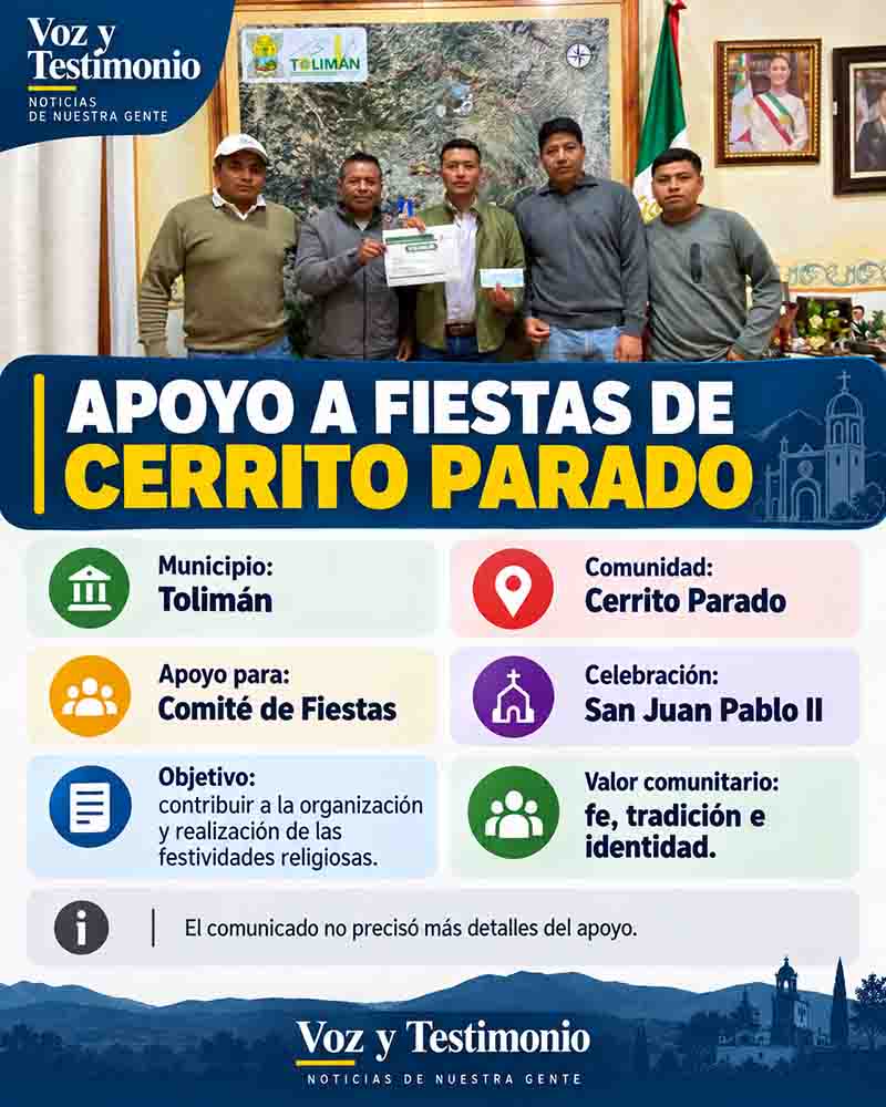 Infografía sobre tolimán apoya fiestas de cerrito parado