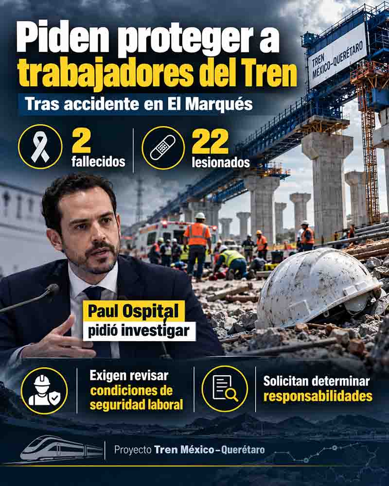Infografía informativa sobre Ospital exige protección tras accidente del Tren en El Marqués