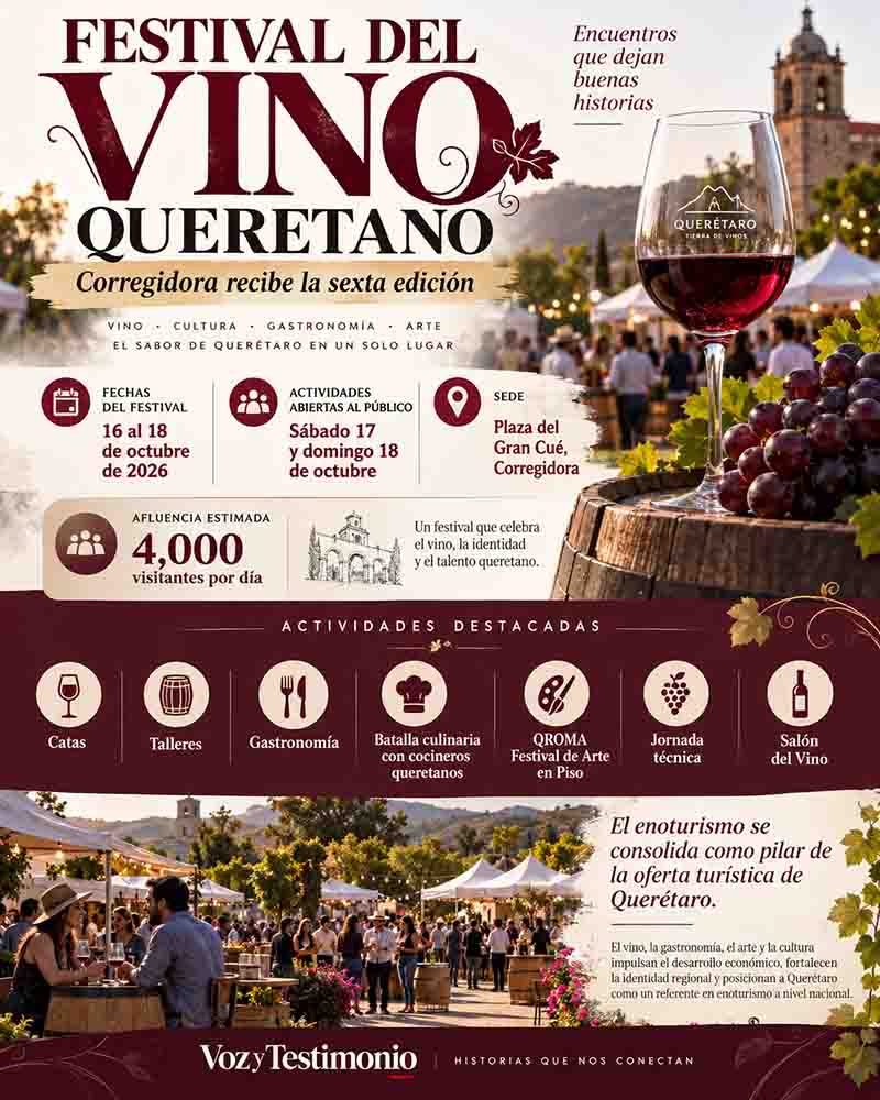 Infografía informativa de Festival del Vino Queretano llega a Corregidora