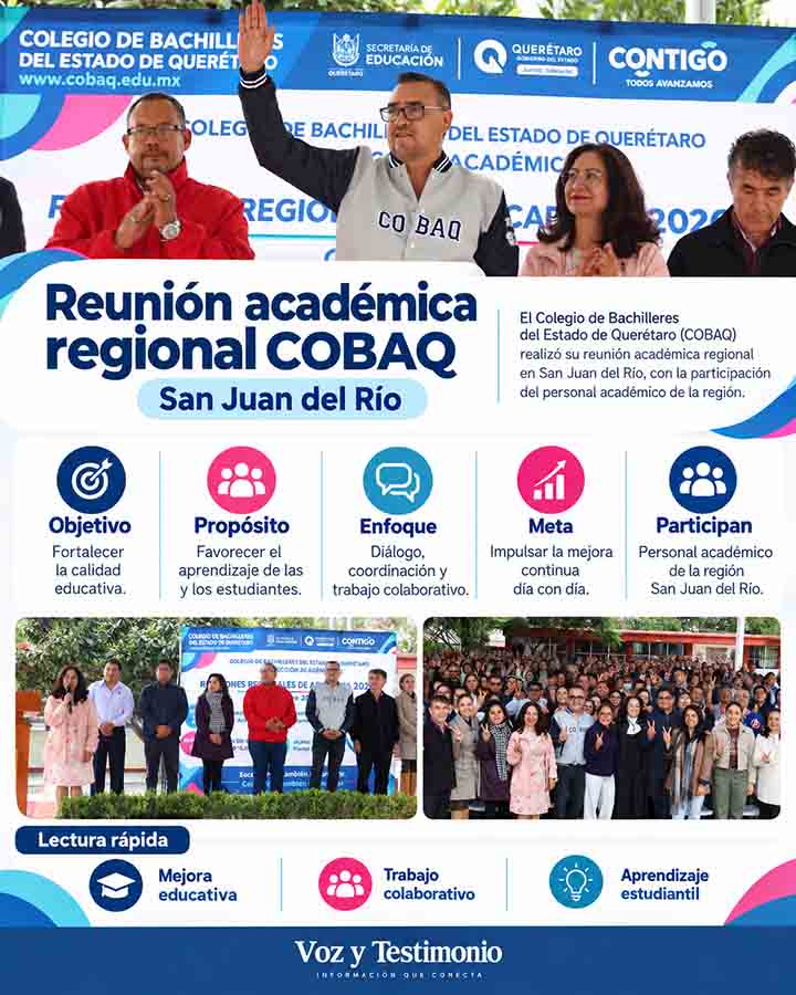 Infografía sobre la reunión académica regional del COBAQ en San Juan del Río
