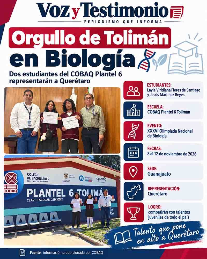 Infografía sobre Dos estudiantes de Tolimán competirán en Olimpiada Nacional