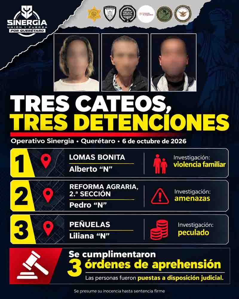 Infografía: tres cateos en Lomas Bonita, Reforma Agraria Segunda Sección y Peñuelas, Querétaro