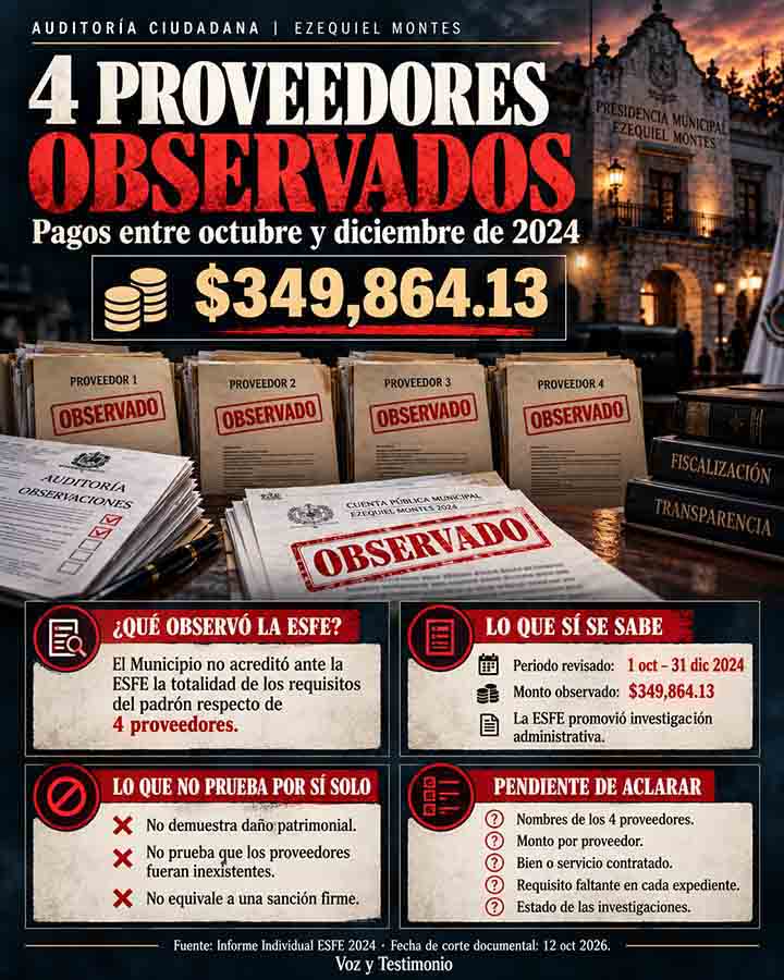 Infografía de Auditoría Ciudadana sobre una licencia de regiduría de 152 días observada por la ESFE en Ezequiel Montes