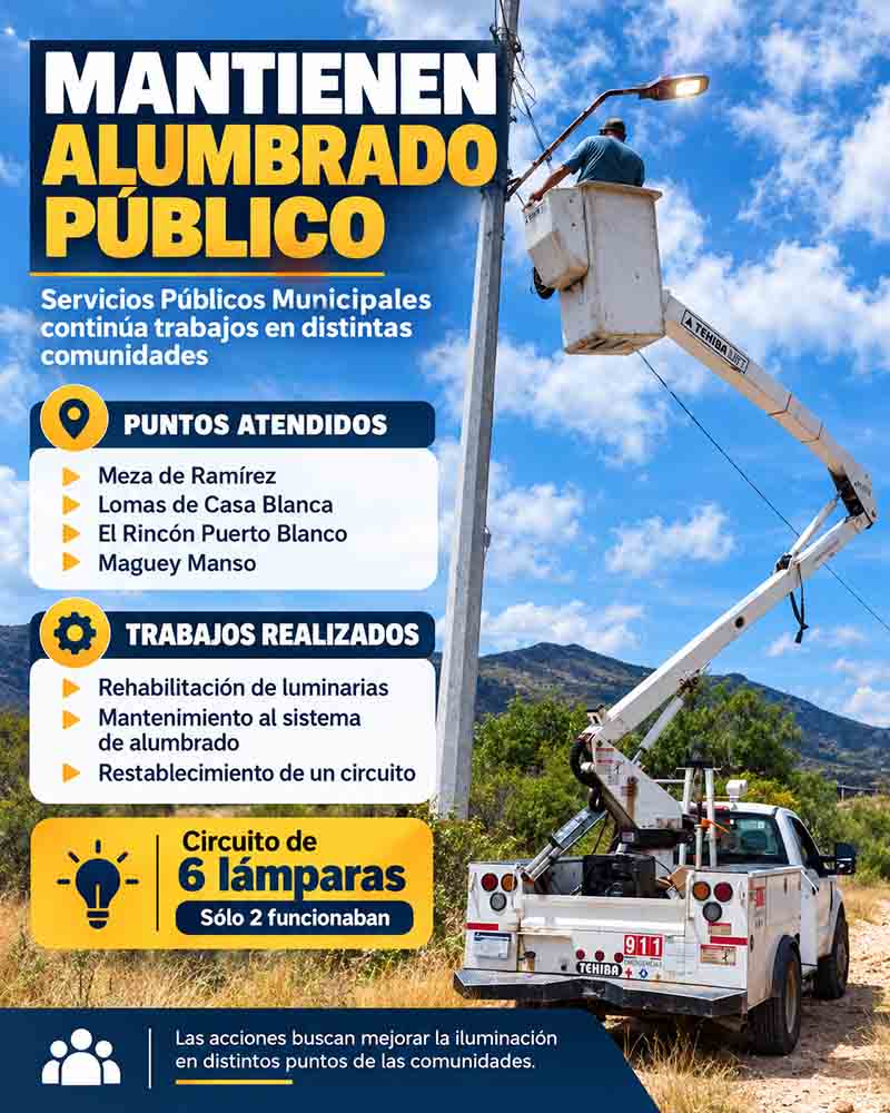 Infografía: Rehabilitan alumbrado en comunidades de Tolimán