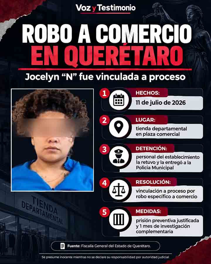 Infografía de Voz y Testimonio sobre Mujer queda en prisión por presunto robo a comercio