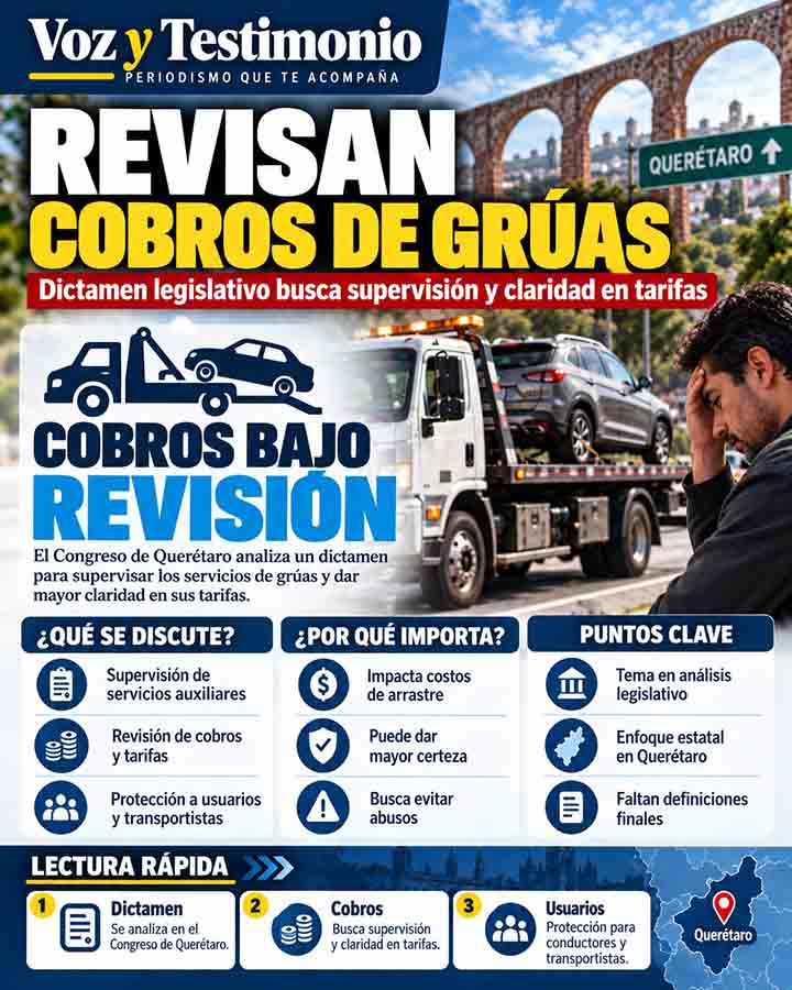 Infografía sobre dictamen de supervisión de cobros de grúas