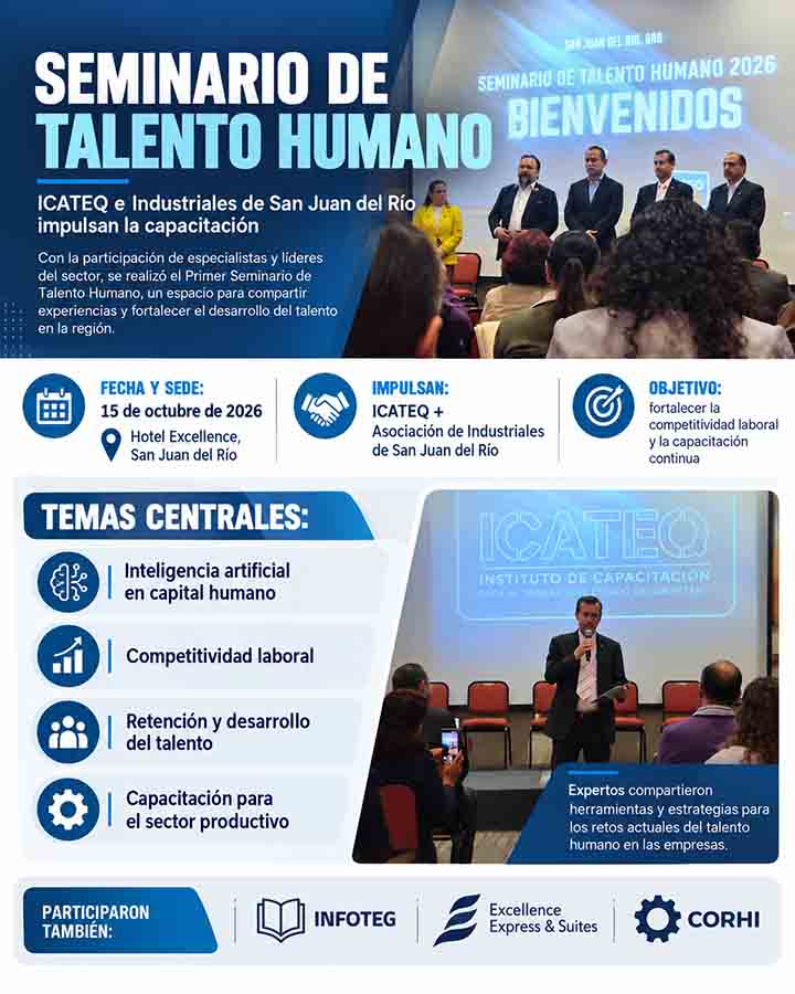 Infografía de Voz y Testimonio sobre ICATEQ reúne a industriales para abordar talento e IA