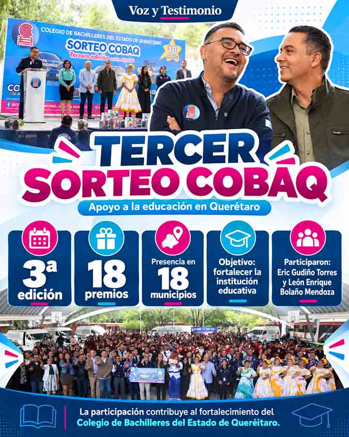 Infografía de Voz y Testimonio sobre COBAQ celebra tercera edición de sorteo educativo